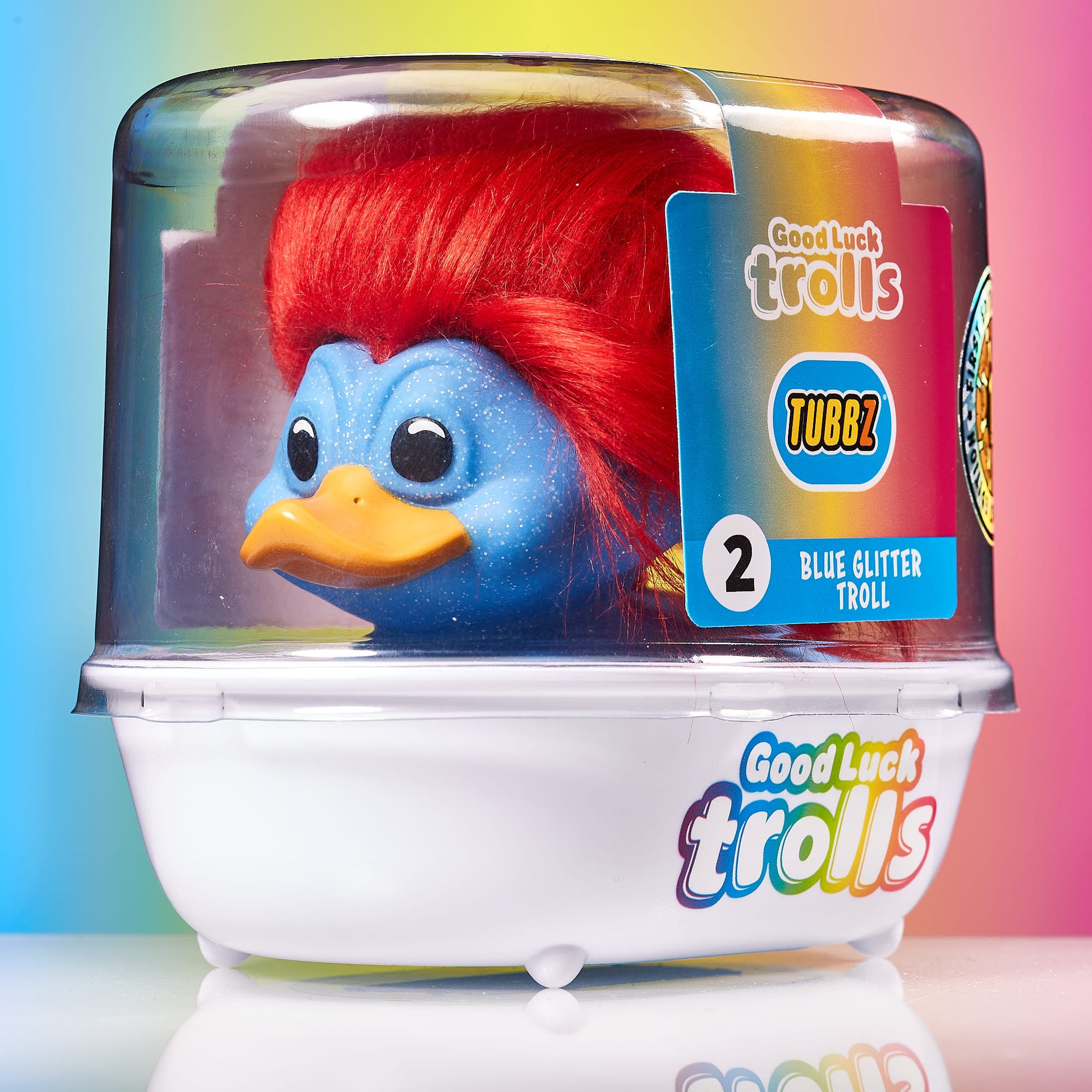 Official Trolls Glitter Blue Troll TUBBZ Collectable with packaging in Kuwait