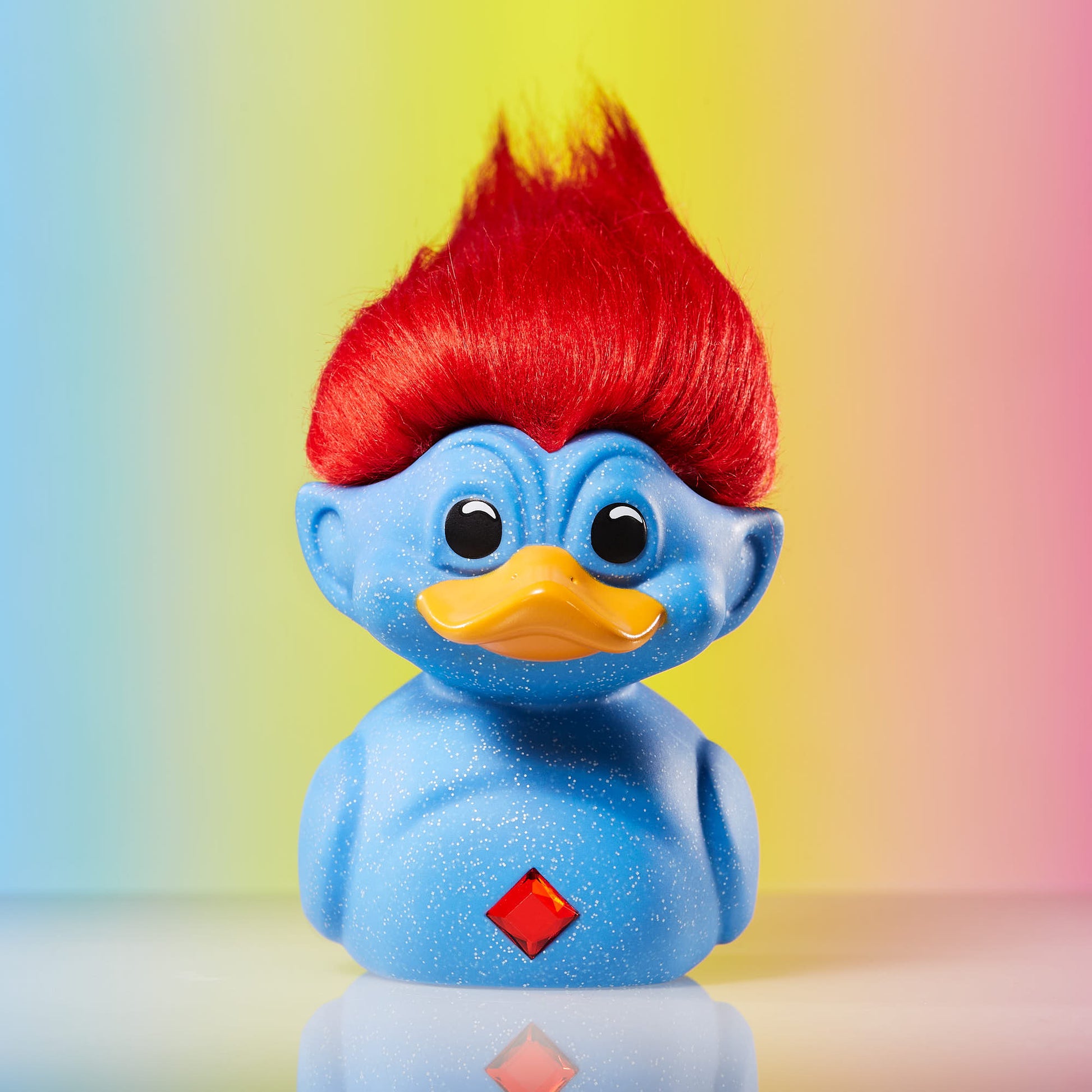 Front view of Official Trolls Glitter Blue Troll TUBBZ Cosplaying Duck Collectable in Kuwait